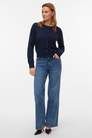 Wonderful O-Neck Cardigan -Navy Blazer w. Birch