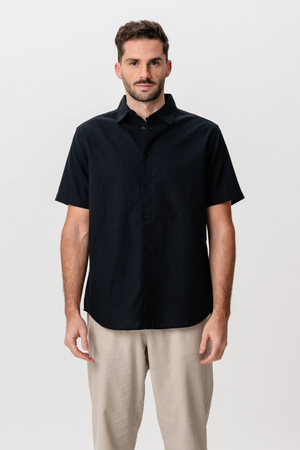 Short Sleeve Linen Shirt - Black