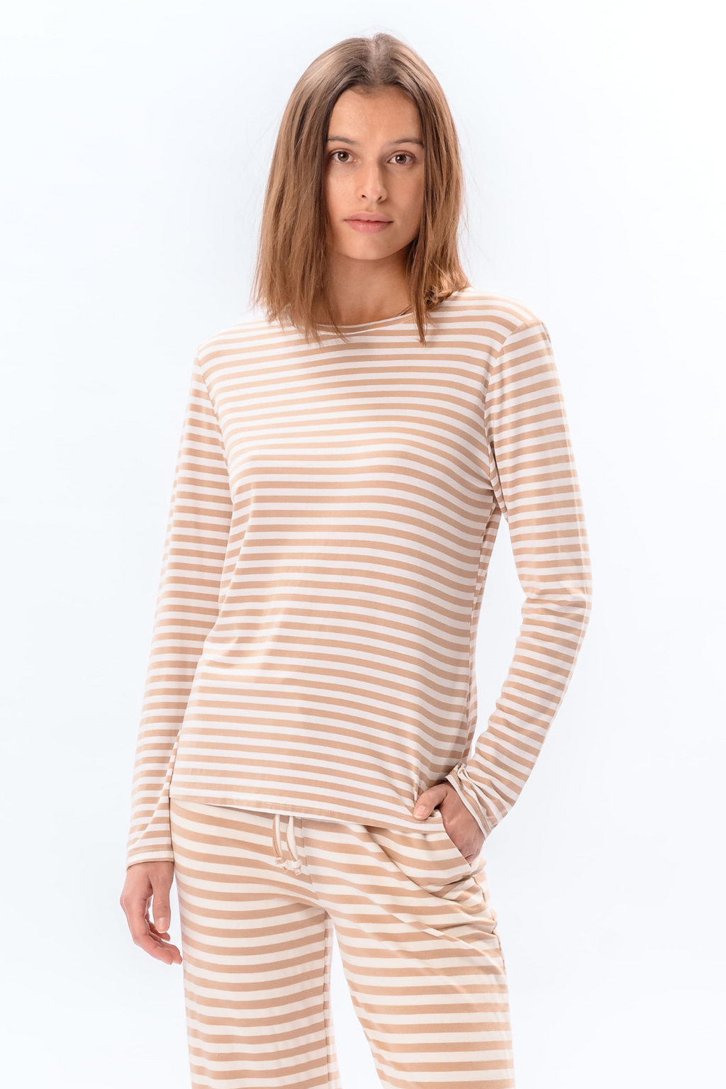 Gestreepte lange mouw Slim Fit - Beige