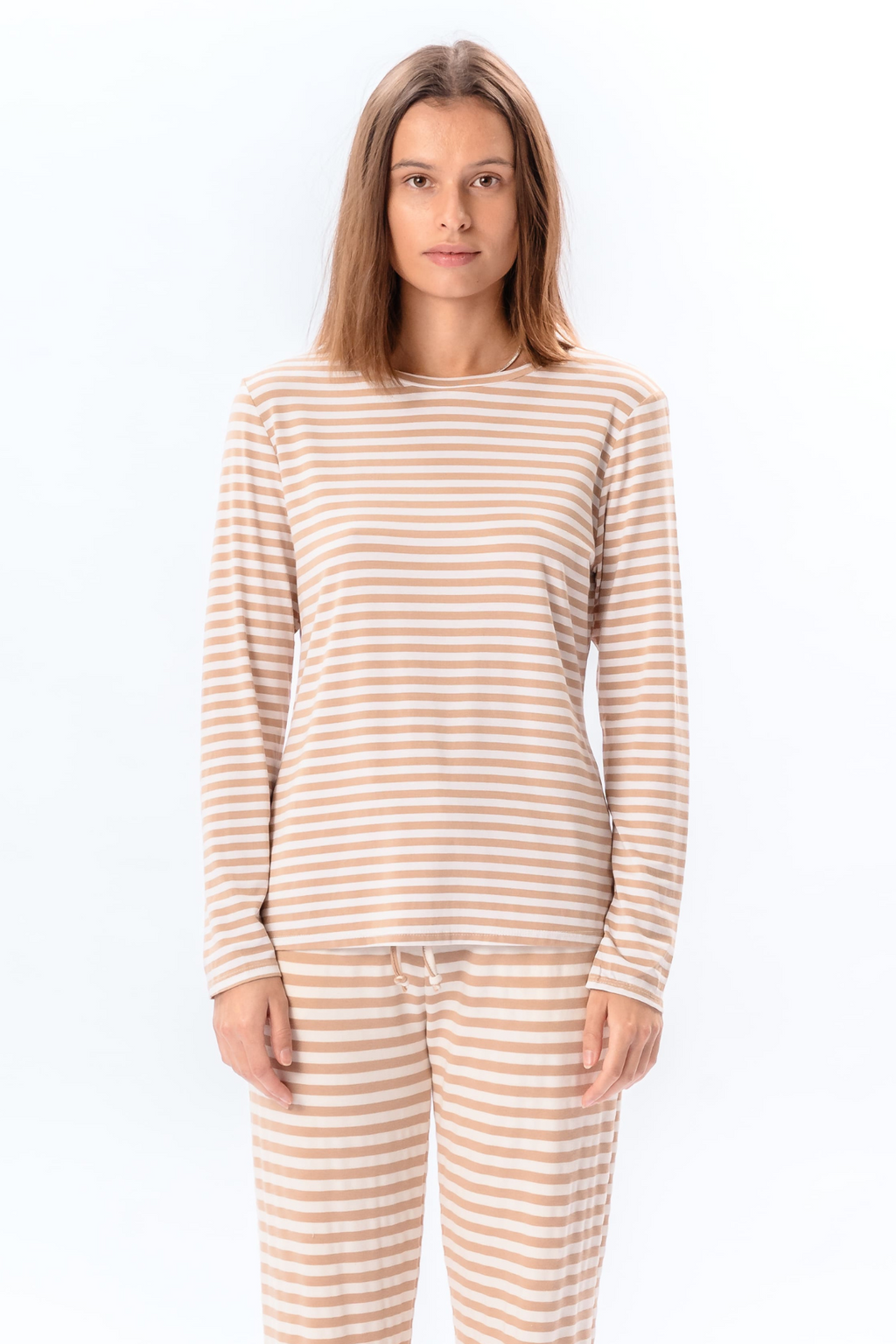 Gestreepte lange mouw Slim Fit - Beige