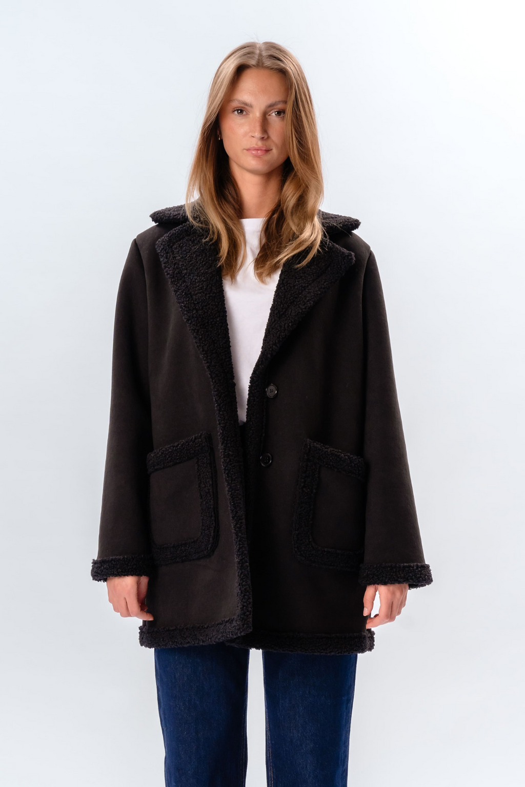 Shearling Mantel - Zwart