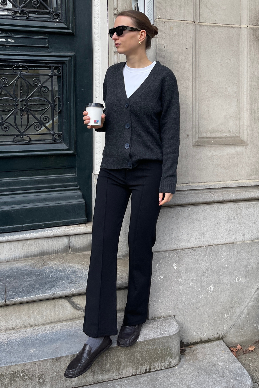 Gebreide vest - donkergrijze melange