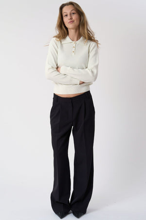 Long-sleeved Polo Shirt - Ecru