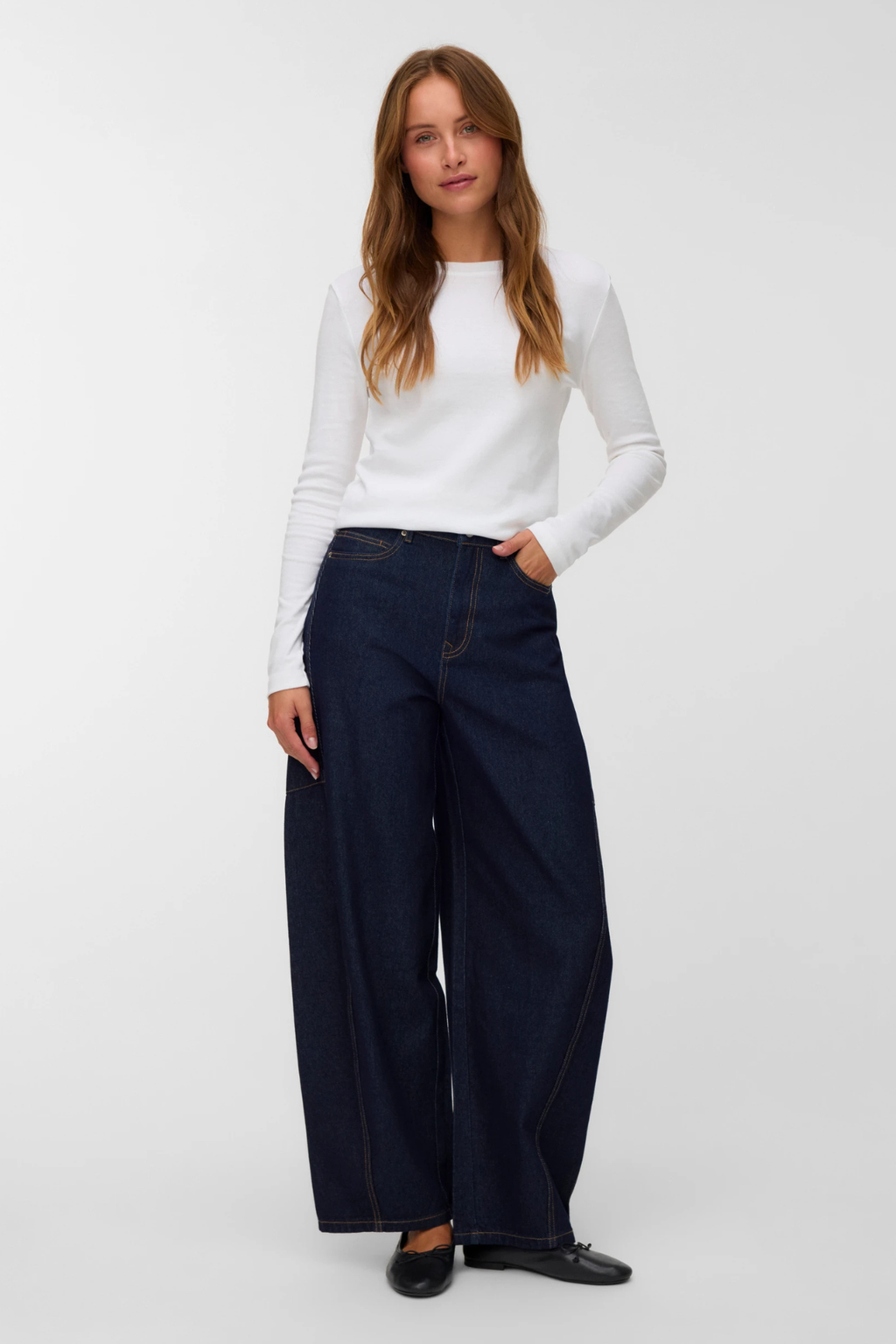 Kaitlin Wide Barrel Jeans - Donkerblauw denim