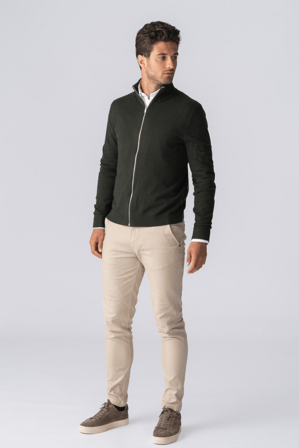 Cardigan zippé à pullover - Armée