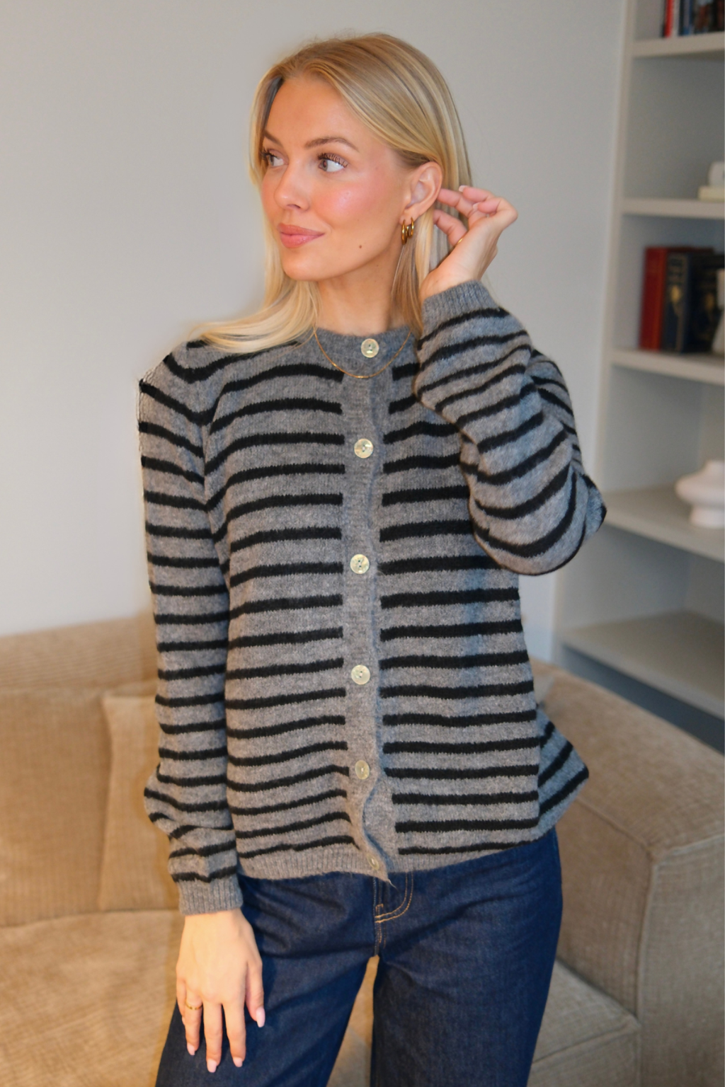 Cardigan en tricot rayé Cizette - Gris/Noir