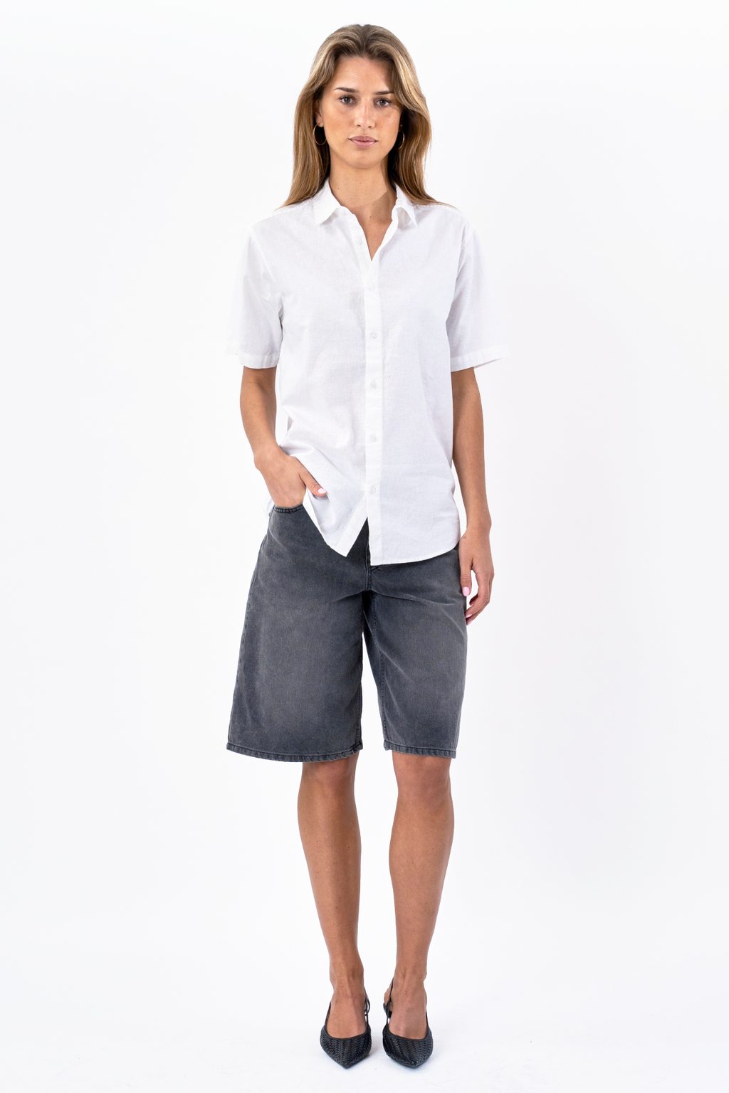 Korte mouw linnen shirt - wit