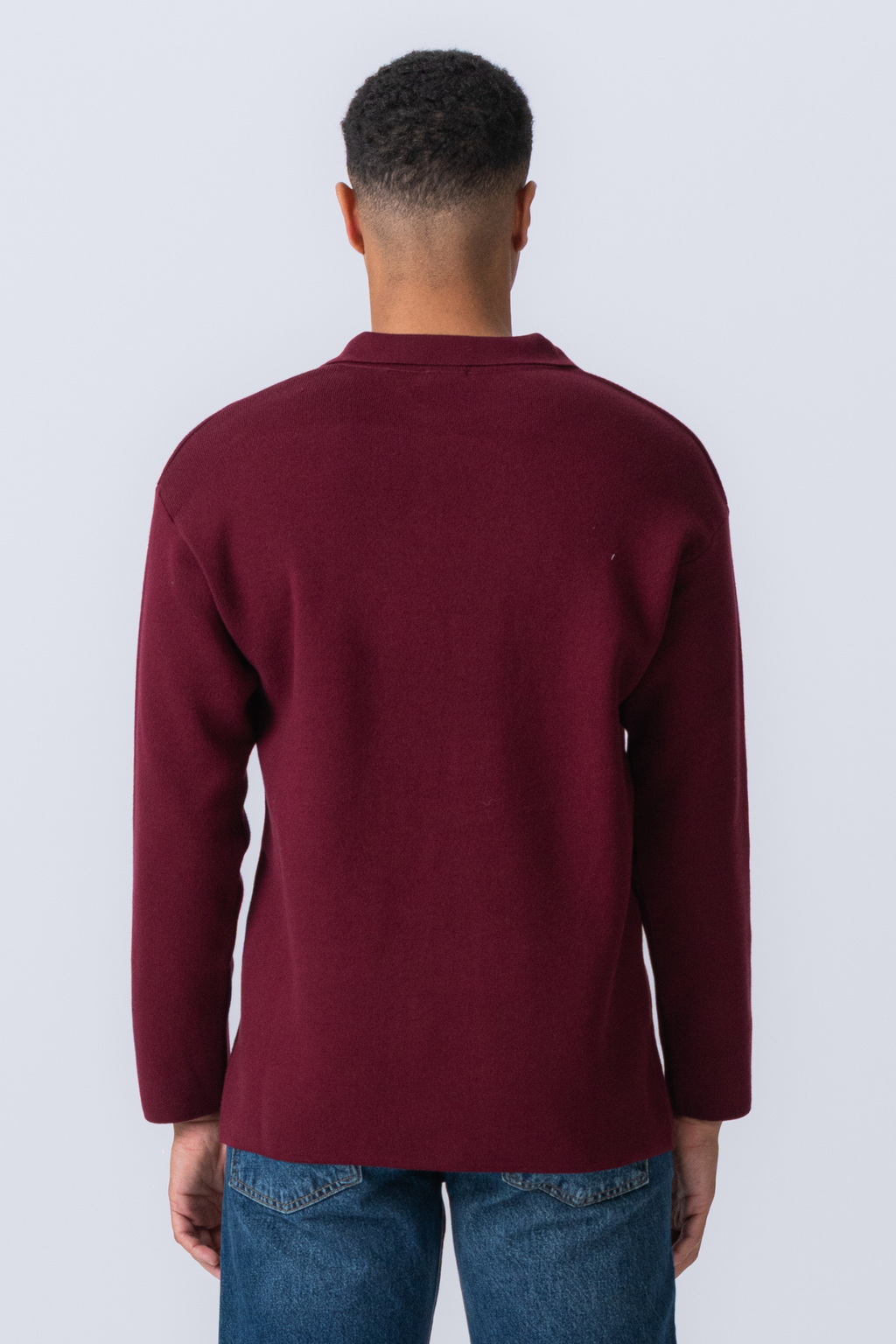 Knitted Long Sleeve Polo - Burgundy