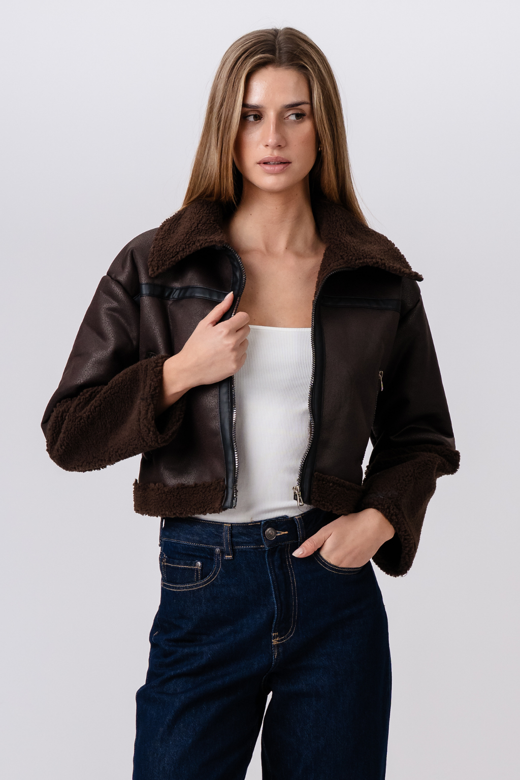 Veste de shearling de marguerite - marron / noir