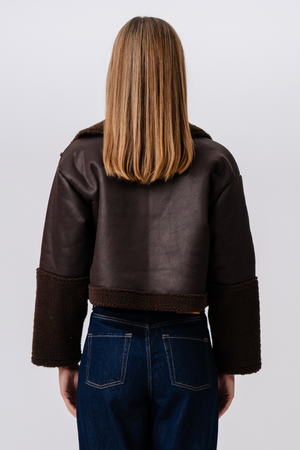 Veste de shearling de marguerite - marron / noir