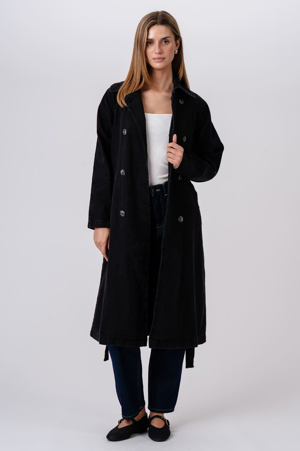 Denim trenchcoat - antraciet