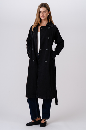 Denim trenchcoat - antraciet