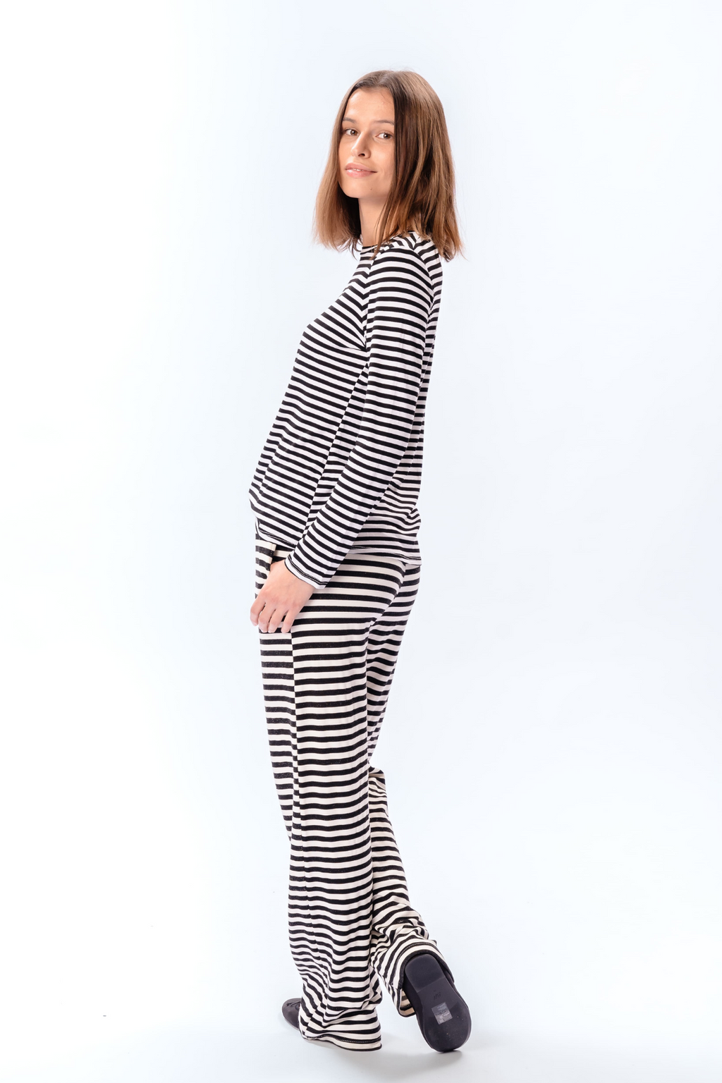 Gestreepte lange mouw Slim Fit - Zwart