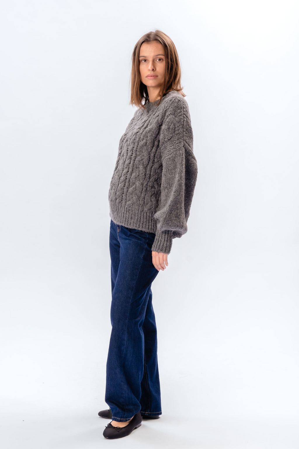 Emma Cable Knit - Gris Moyen