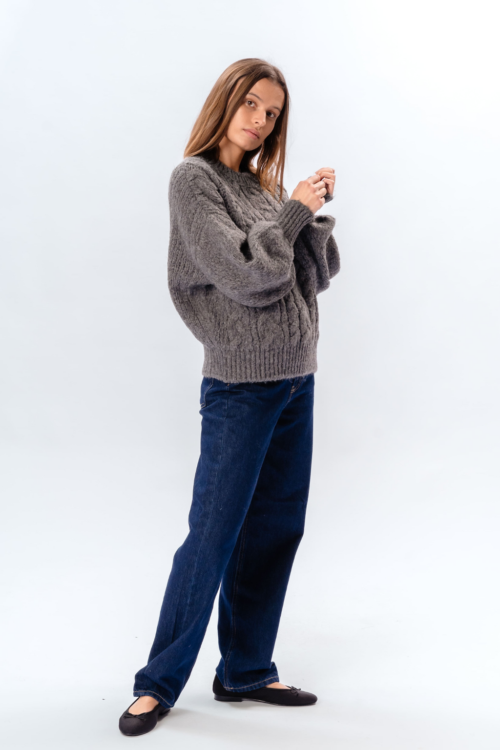 Emma Cable Knit - Gris Moyen