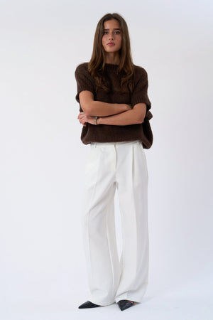 Chloe gebreide trui met korte mouwen - chocolade