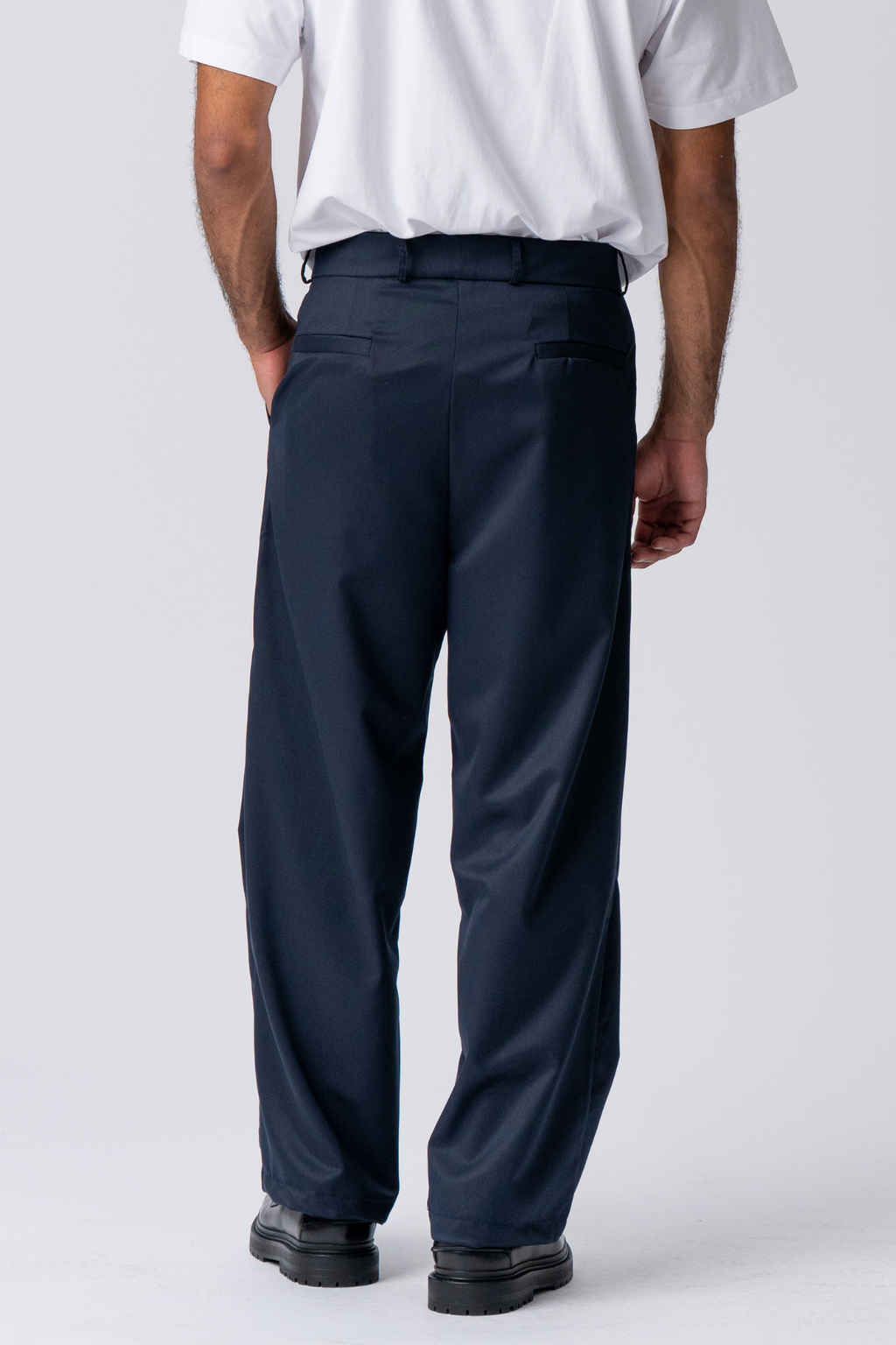 Pleated Wide Suit Pants - Navy