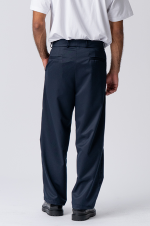 Pleated Wide Suit Pants - Navy