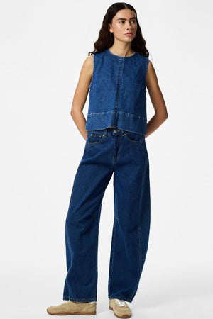 Silke denim top - medium blauw denim