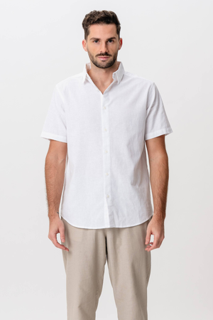 Chemise en lin à manches courtes - blanc