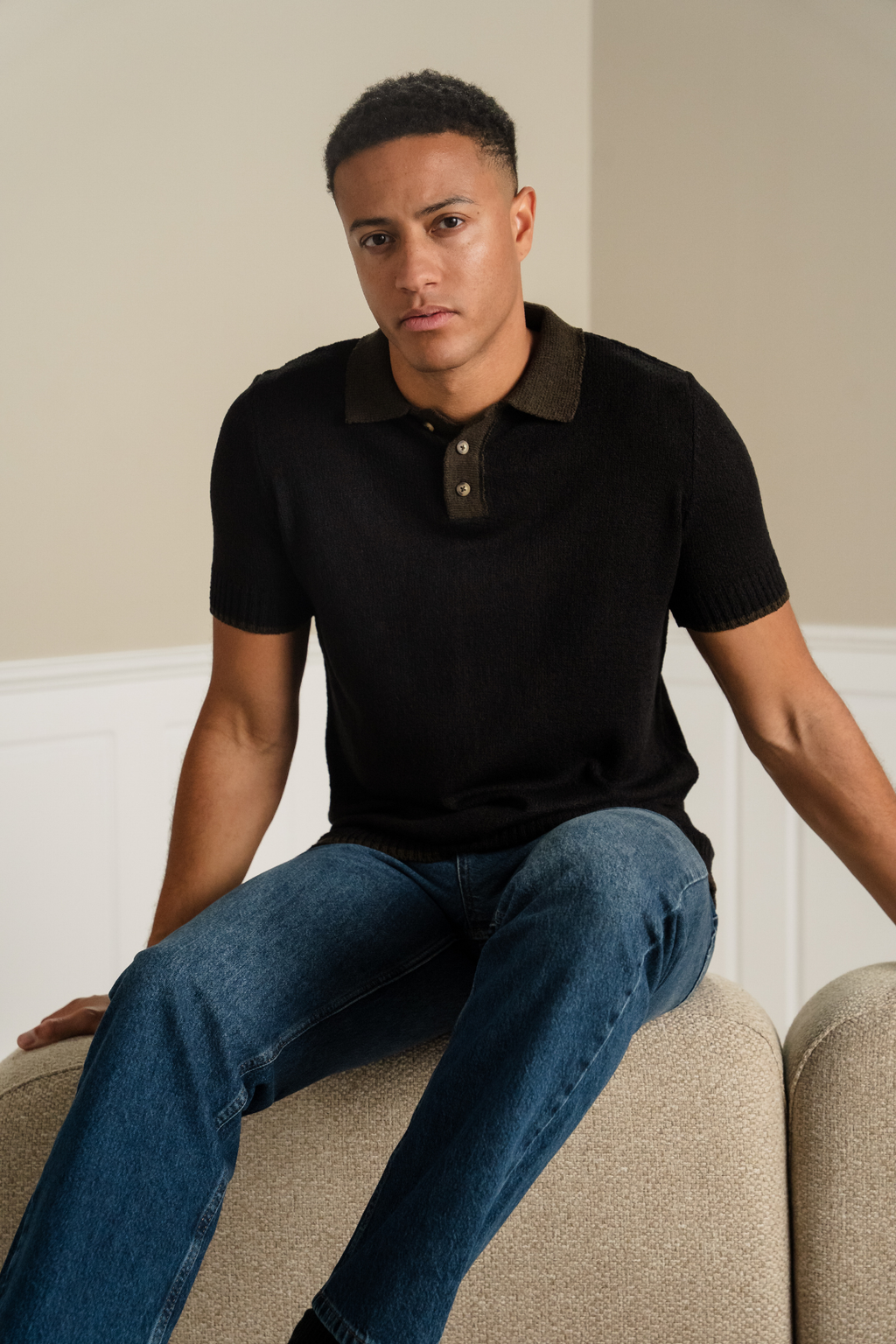 Polo tricoté - brun