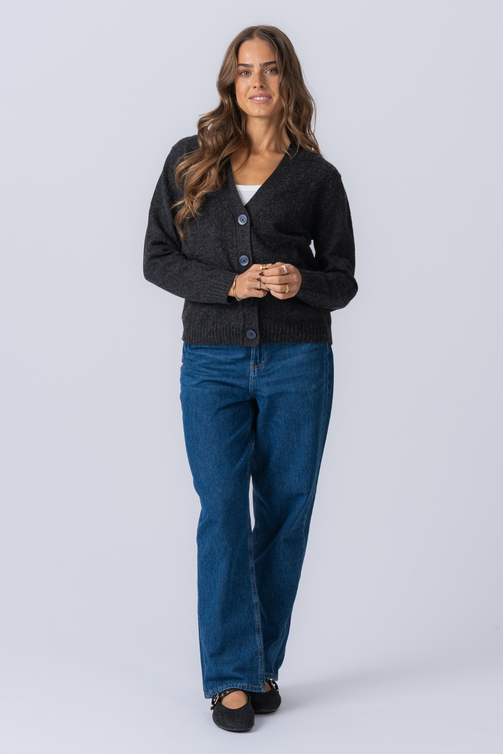 Gebreide vest - donkergrijze melange