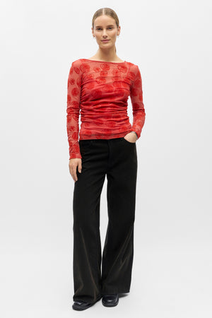 Elodie Top - Cranberry Poinsette Roses