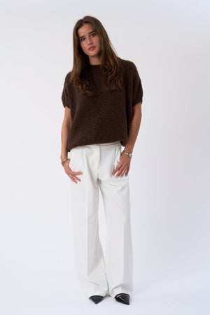 Chloe gebreide trui met korte mouwen - chocolade