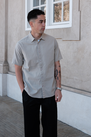 Korte mouw linnen shirt - zand