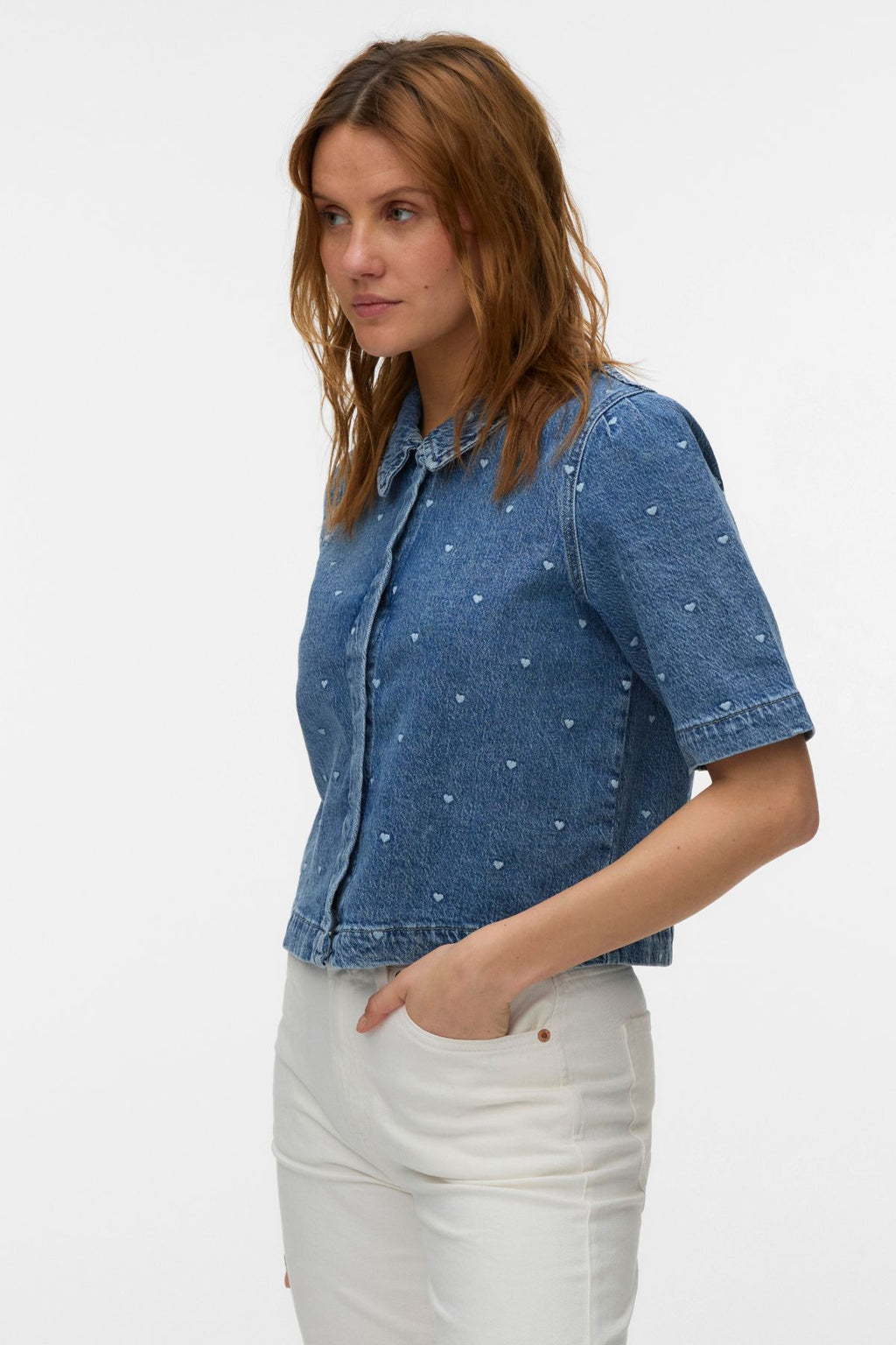Chemise en jean 2/4 Dionne - Denim bleu moyen - Coeur