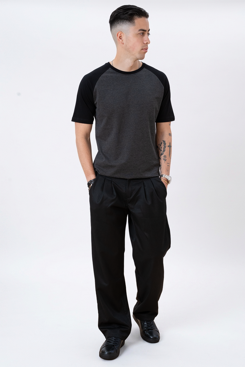 Basic Raglan T-shirt-Zwart-donker grijs