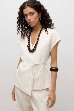 Gilet mi-long à col en V Vannah - Bouleau