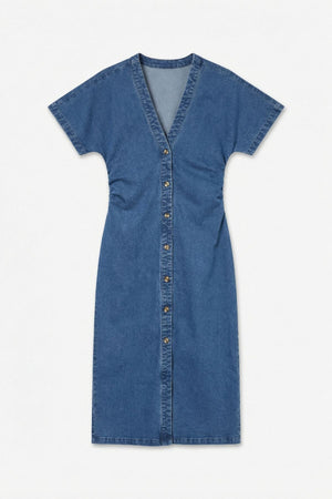 Robe en jean Melaney à col en V 2/4 - Denim bleu moyen