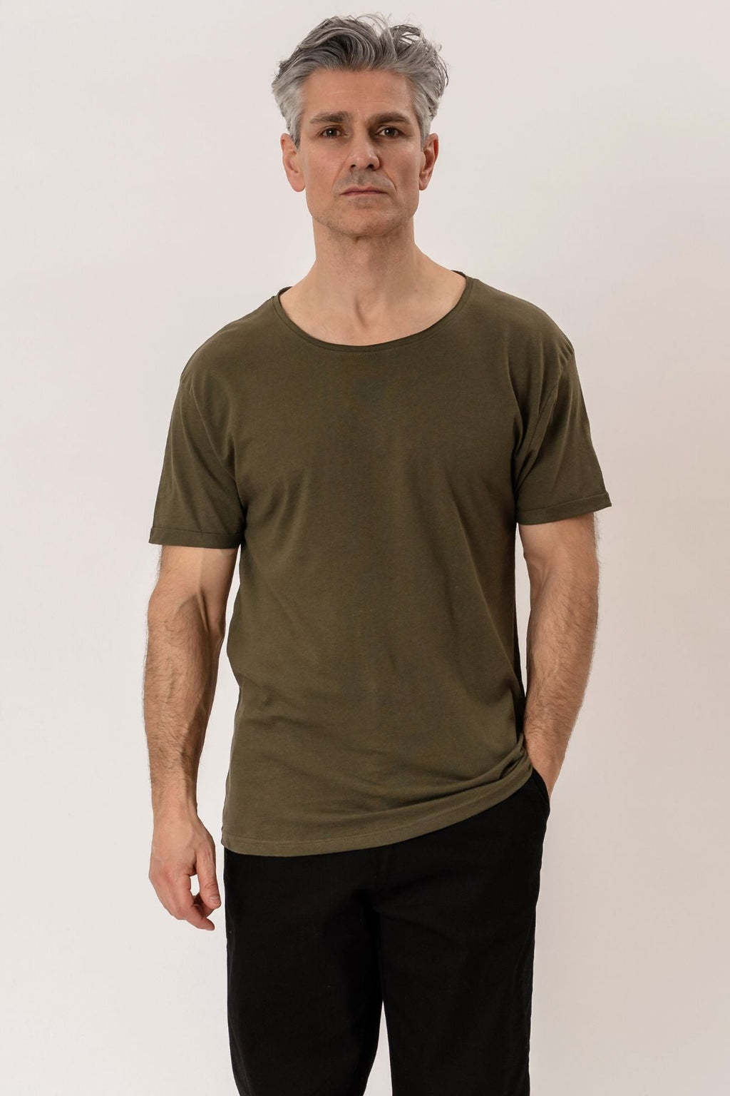 Deep Neck T-shirt - Olive Green