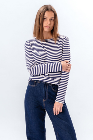 Gestreepte lange mouw Slim Fit - Blauw