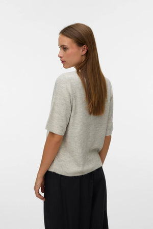 Cardigan Perlé Lefile Col O-Cou 2/4 - Gris Clair Mélange