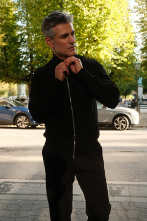 Cardigan zippé à pullover - Noir