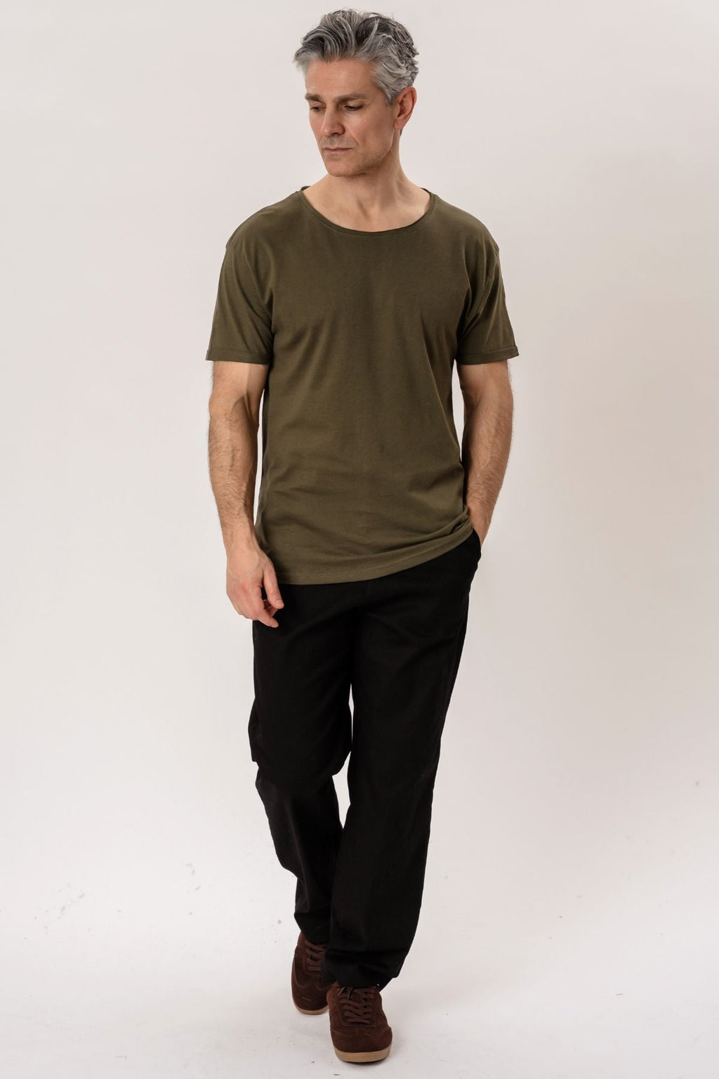 Deep Neck T-shirt - Olive Green