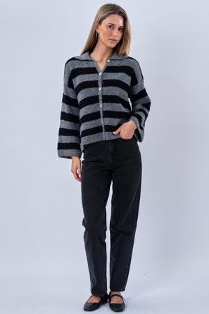 Josie Polo Knit - Gris/Noir