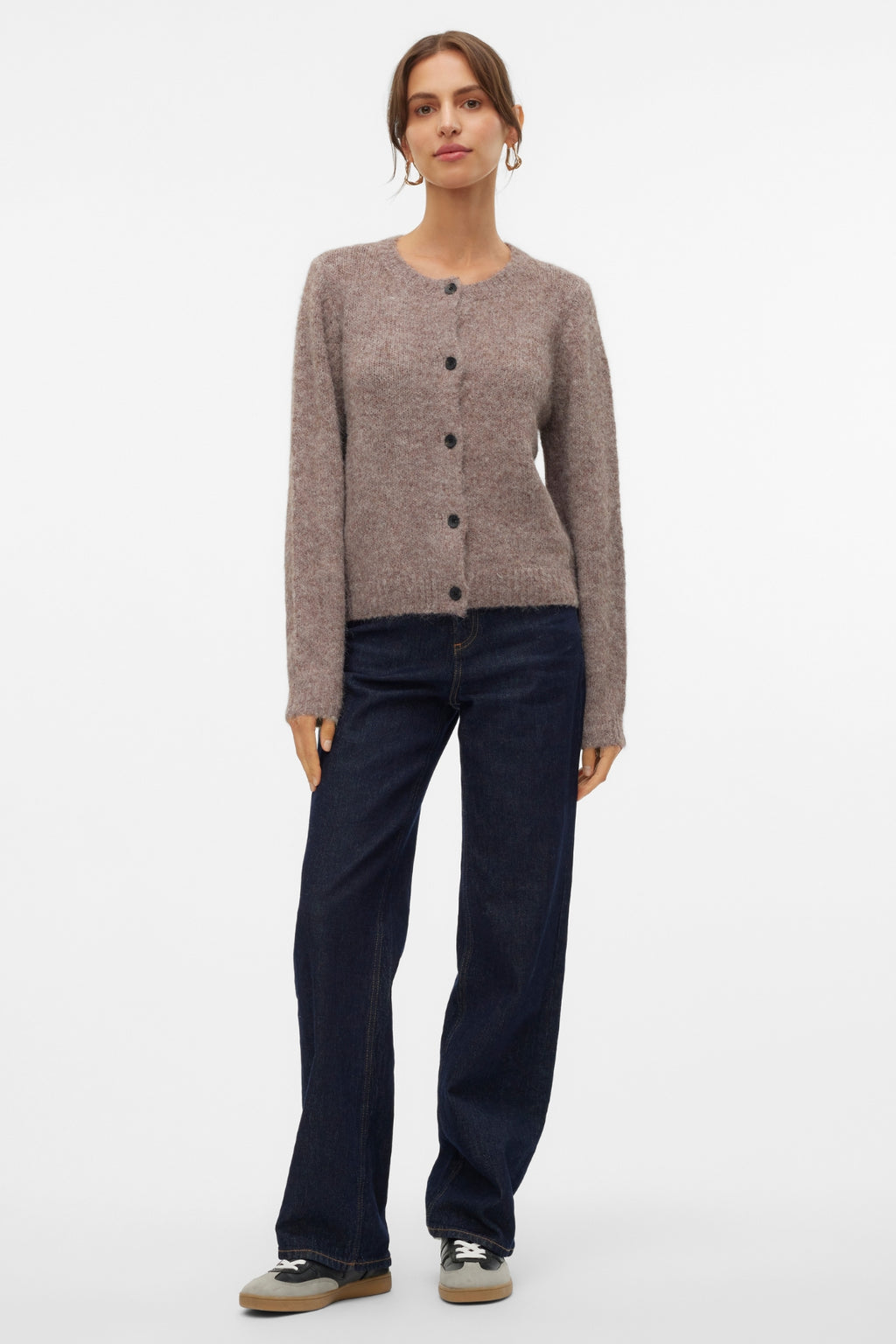 Novah O-hals Knoop Cardi - Bruine Linzen Melange