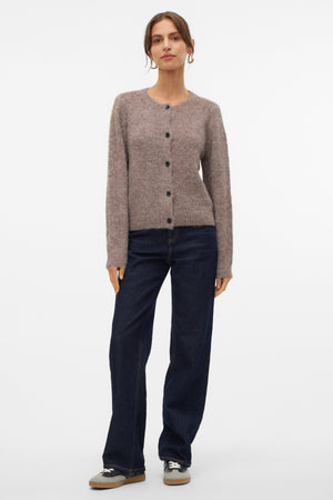 Novah O-hals Knoop Cardi - Bruine Linzen Melange