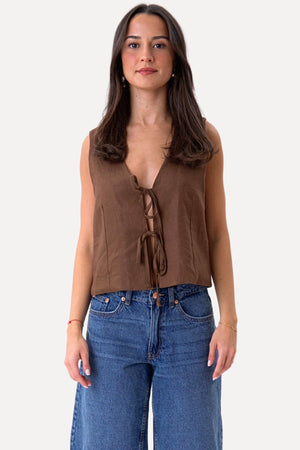 Gilet en lin - marron