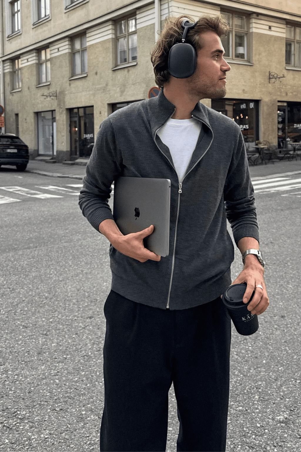 Cardigan zippé à pullover - Mélange anthracite