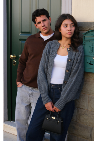 Polo à manches longues tricotées - brun clair