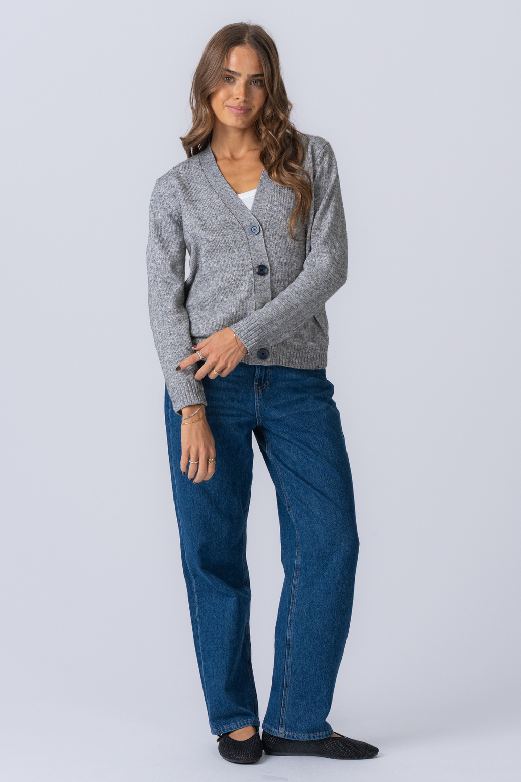 Knitted Cardigan - Light Grey Melange