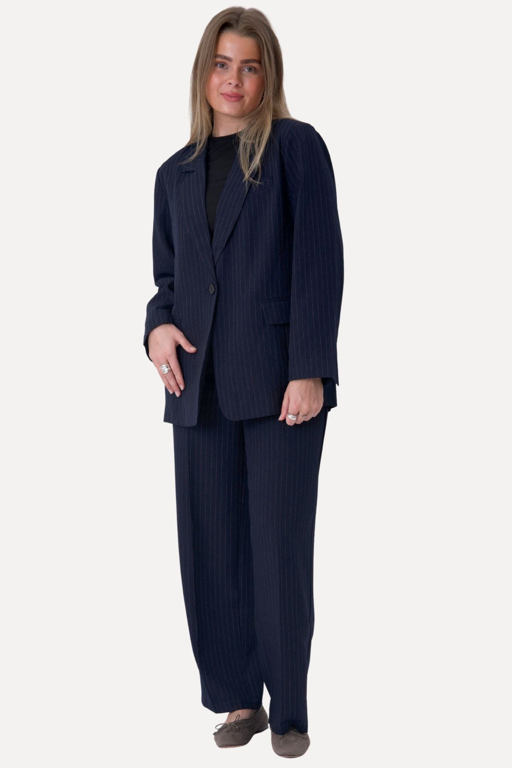 Oversized Blazer - marine krijtstreep
