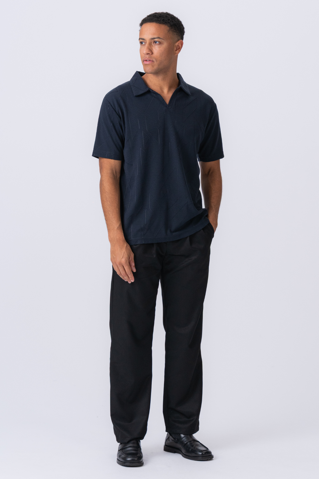 Atlas Textured Polo - Navy