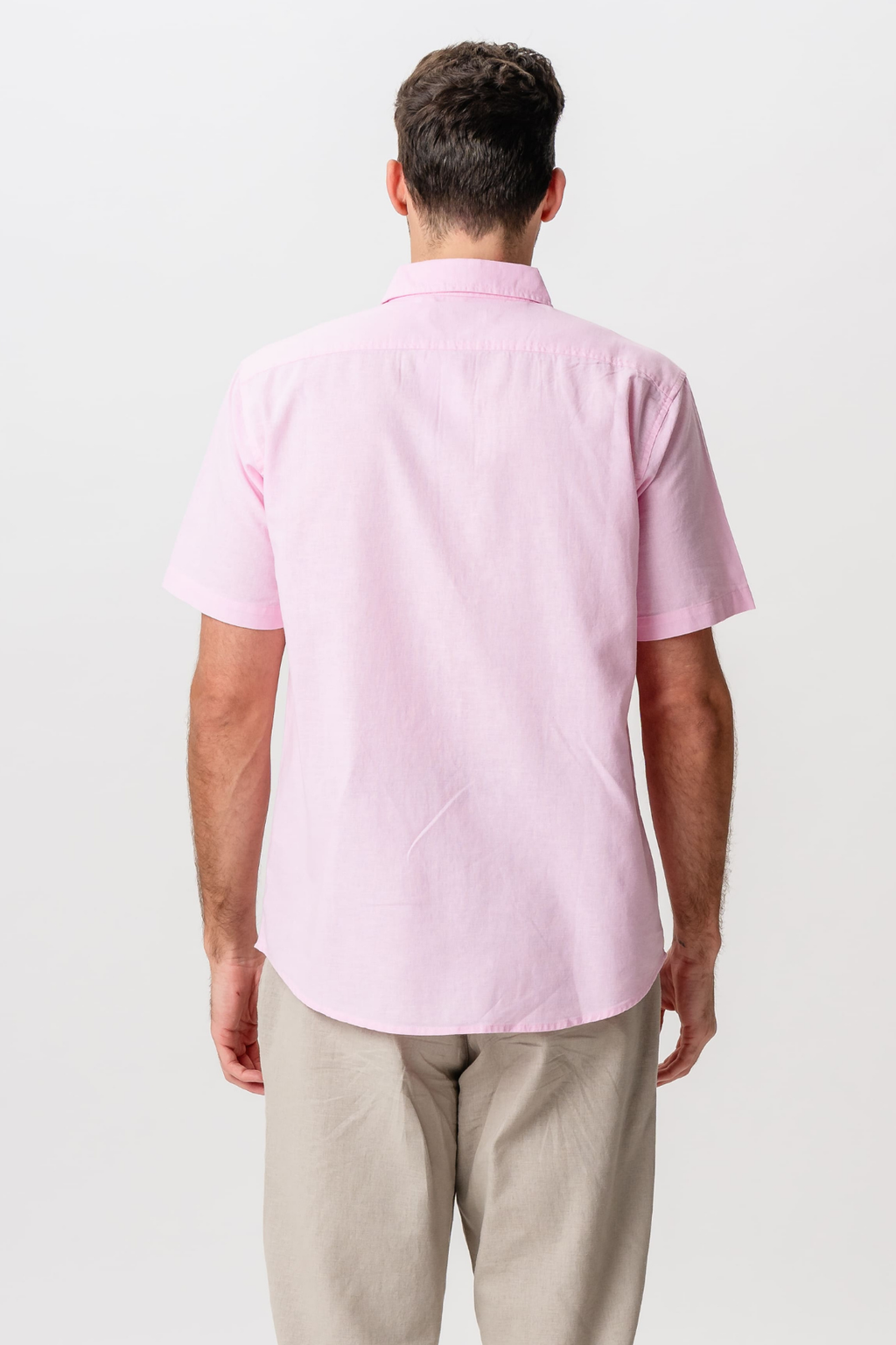 Short Sleeve Linen Shirt - Light Red