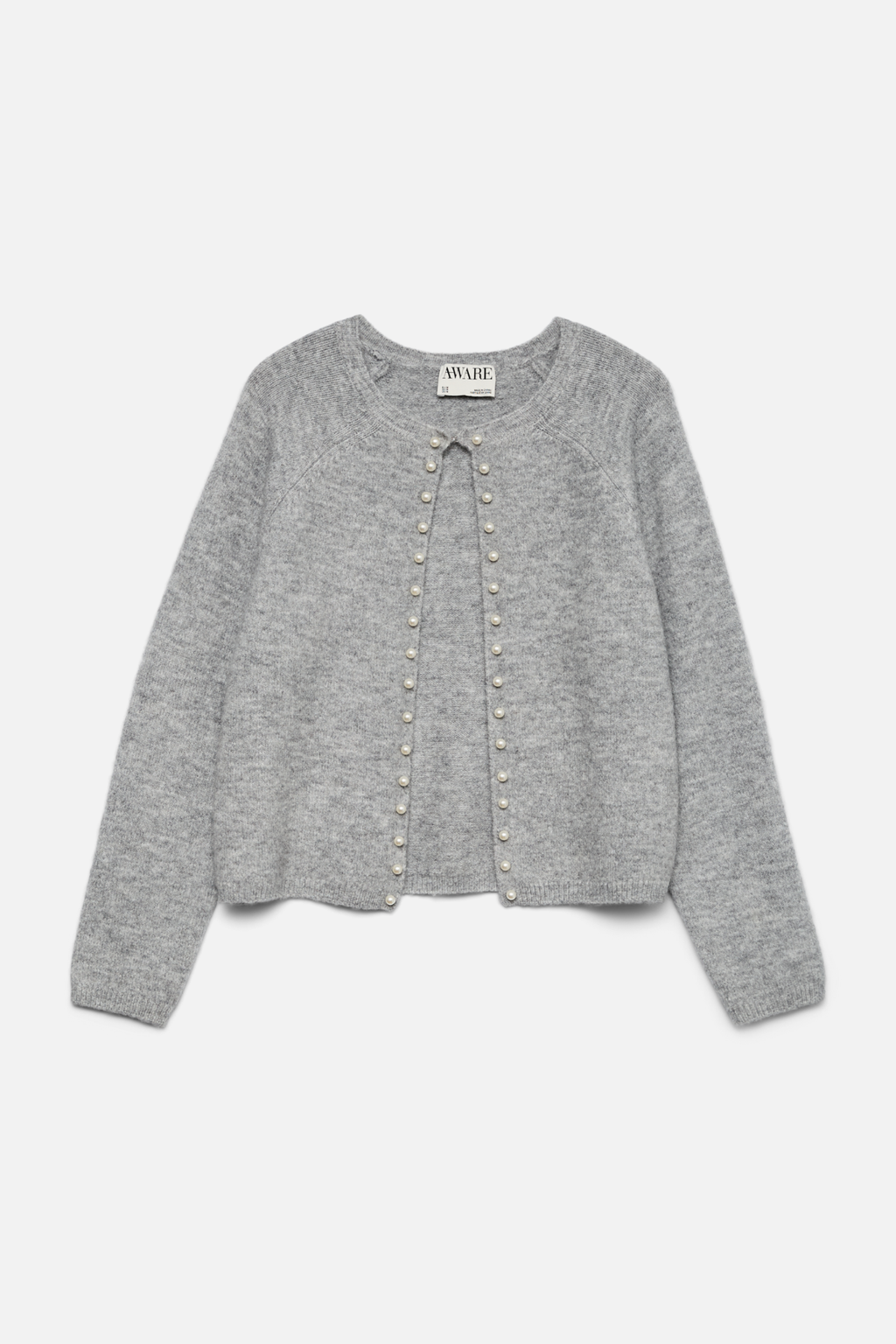 Magalène O-Neck Pearl Cardigan - Melange gris moyen