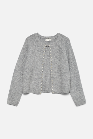 Magalène O-Neck Pearl Cardigan - Melange gris moyen
